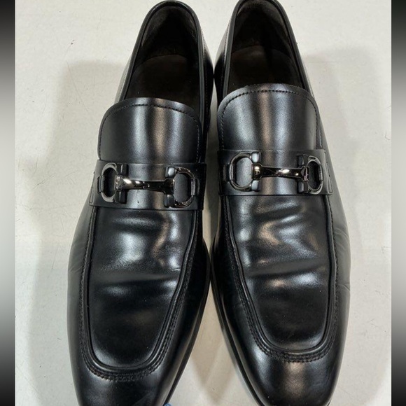 Men’s Salvatore Ferragamo Black Leather Slip-On Loafers with Horse Bit Size 8.5D - Picture 1 of 5